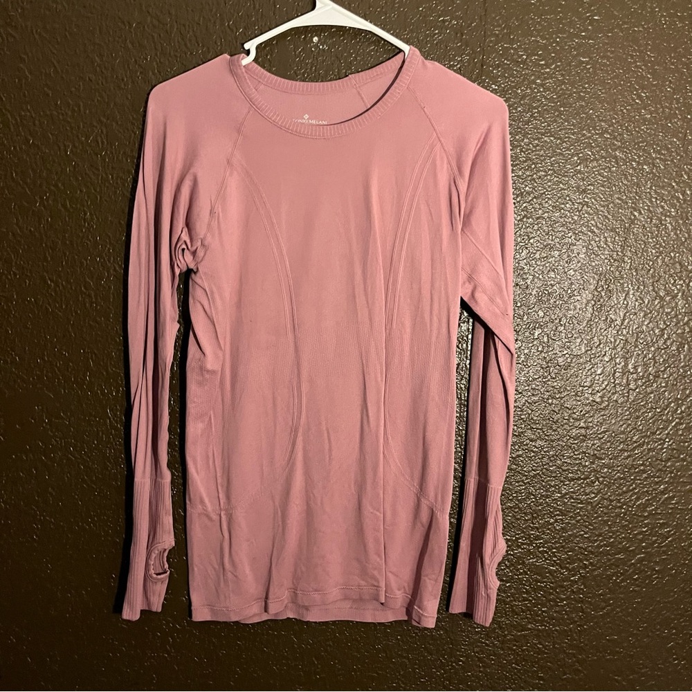 Pink Crew Neck Long Sleeve Top, Size L